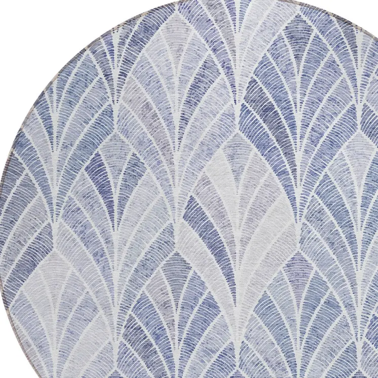 8' Denim Blue And Sky Blue Round Geometric Washable Indoor Outdoor Area Rug