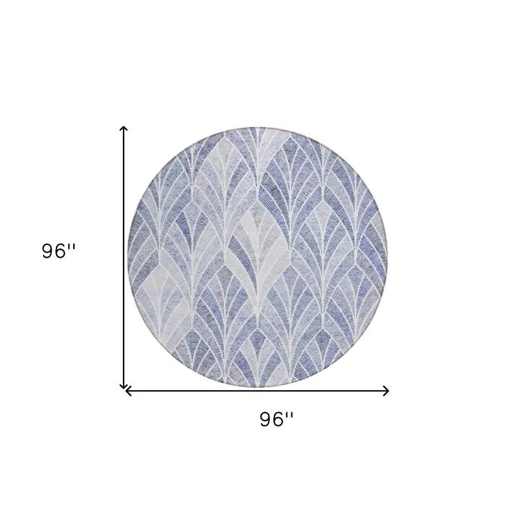 8' Denim Blue And Sky Blue Round Geometric Washable Indoor Outdoor Area Rug