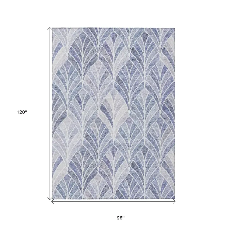8' X 10' Denim Blue And Sky Blue Geometric Washable Indoor Outdoor Area Rug