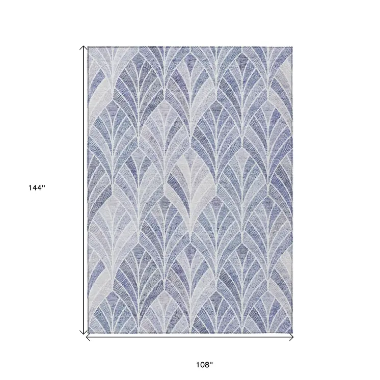 9' X 12' Denim Blue And Sky Blue Geometric Washable Indoor Outdoor Area Rug