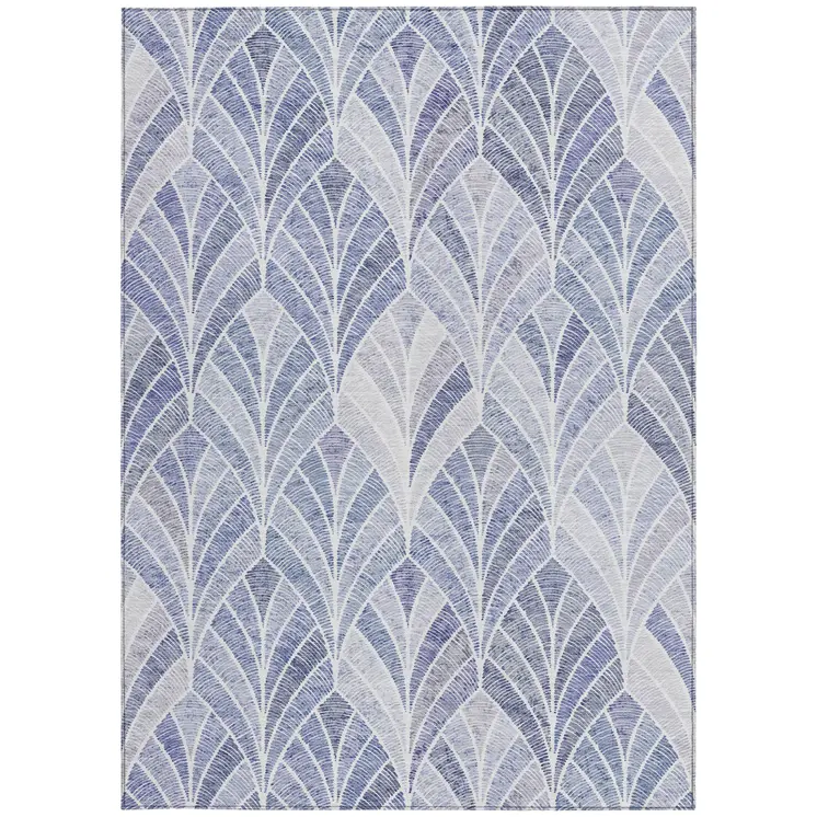 10' X 14' Denim Blue And Sky Blue Geometric Washable Indoor Outdoor Area Rug