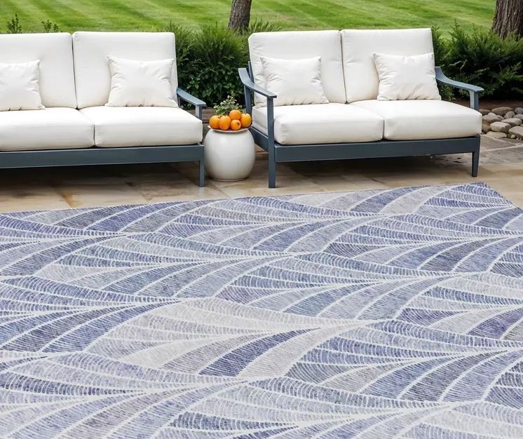 10' X 14' Denim Blue And Sky Blue Geometric Washable Indoor Outdoor Area Rug