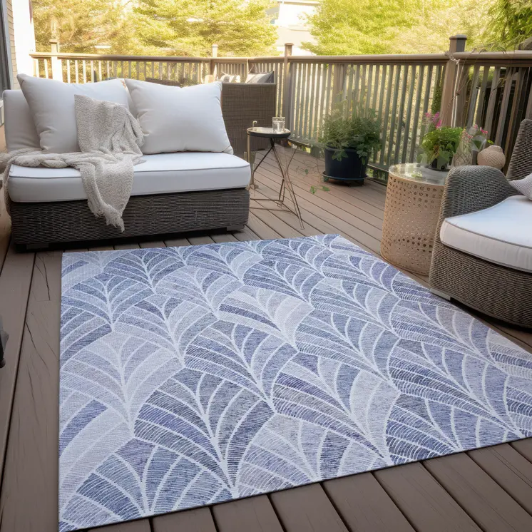 10' X 14' Denim Blue And Sky Blue Geometric Washable Indoor Outdoor Area Rug