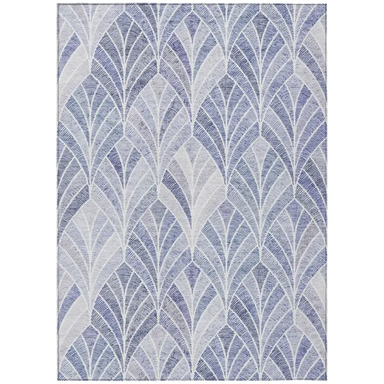10' X 14' Denim Blue And Sky Blue Geometric Washable Indoor Outdoor Area Rug