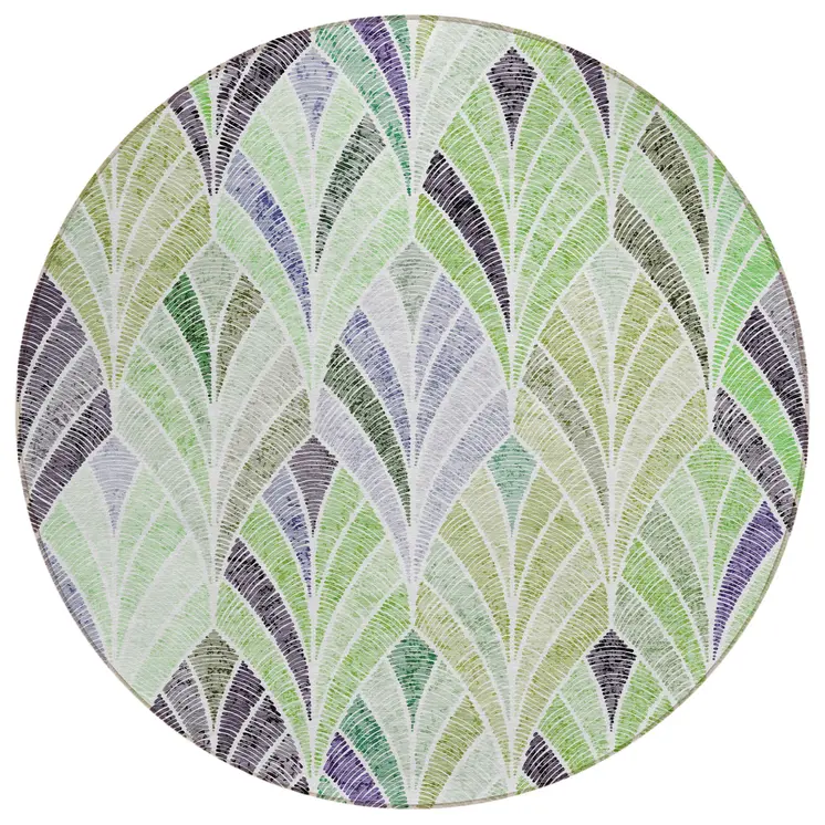 8' Artichoke Green And Mint Green Round Geometric Washable Indoor Outdoor Area Rug