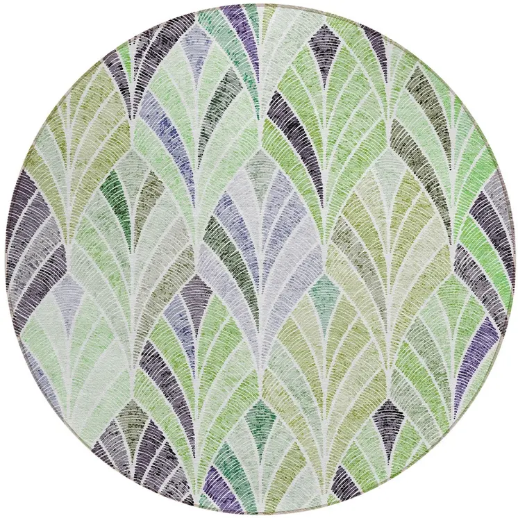 8' Artichoke Green And Mint Green Round Geometric Washable Indoor Outdoor Area Rug