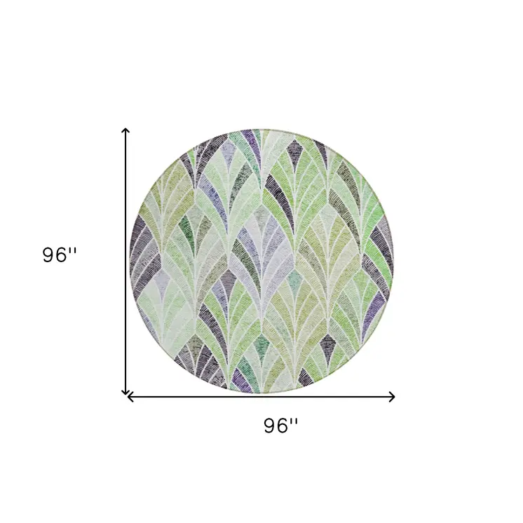 8' Artichoke Green And Mint Green Round Geometric Washable Indoor Outdoor Area Rug