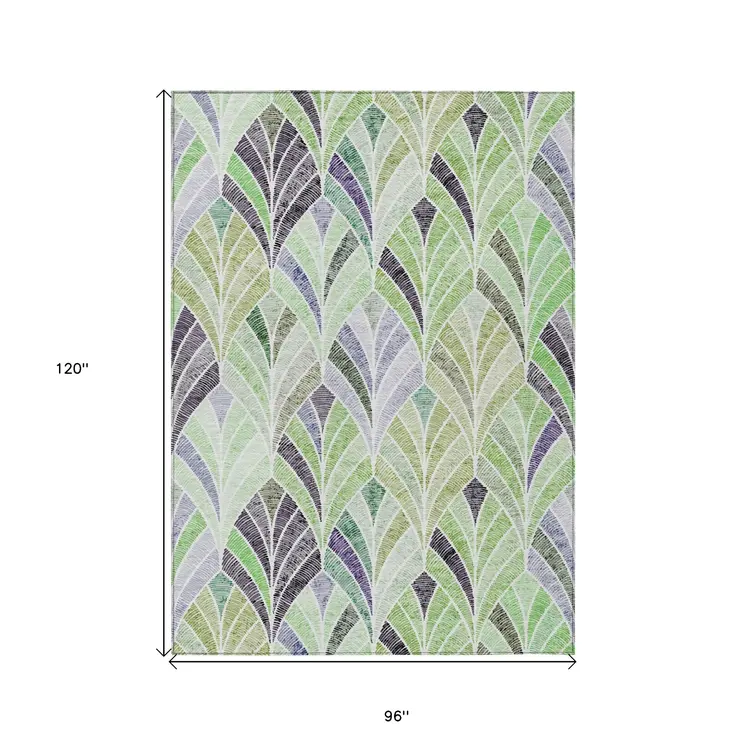 8' X 10' Artichoke Green And Mint Green Geometric Washable Indoor Outdoor Area Rug