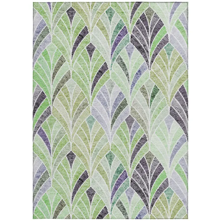 8' X 10' Artichoke Green And Mint Green Geometric Washable Indoor Outdoor Area Rug