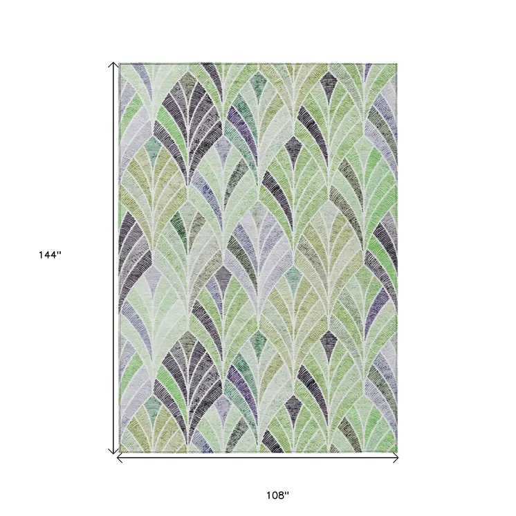9' X 12' Artichoke Green And Mint Green Geometric Washable Indoor Outdoor Area Rug