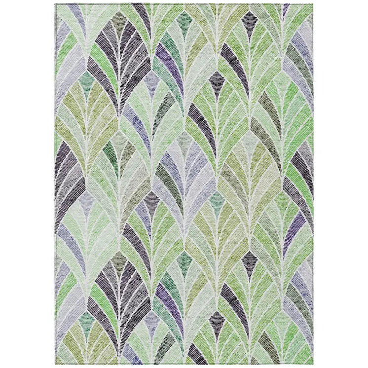 9' X 12' Artichoke Green And Mint Green Geometric Washable Indoor Outdoor Area Rug