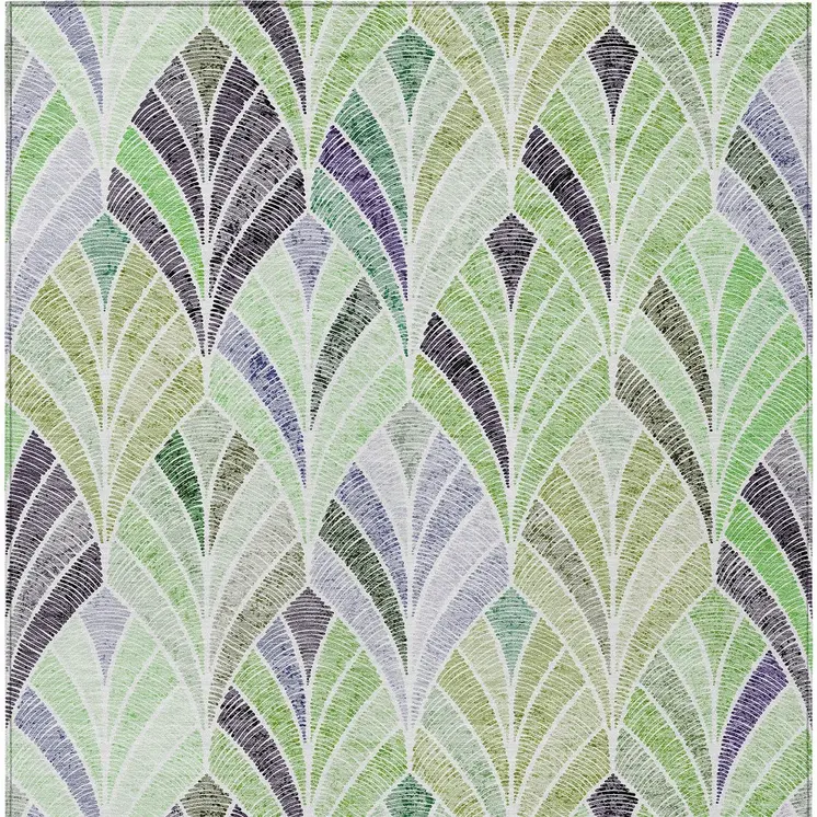 9' X 12' Artichoke Green And Mint Green Geometric Washable Indoor Outdoor Area Rug