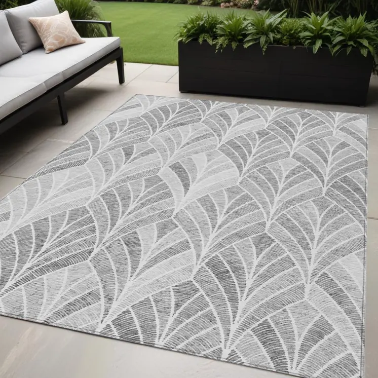 5' X 8' Gray Charcoal And Ivory Geometric Washable Indoor Outdoor Area Rug