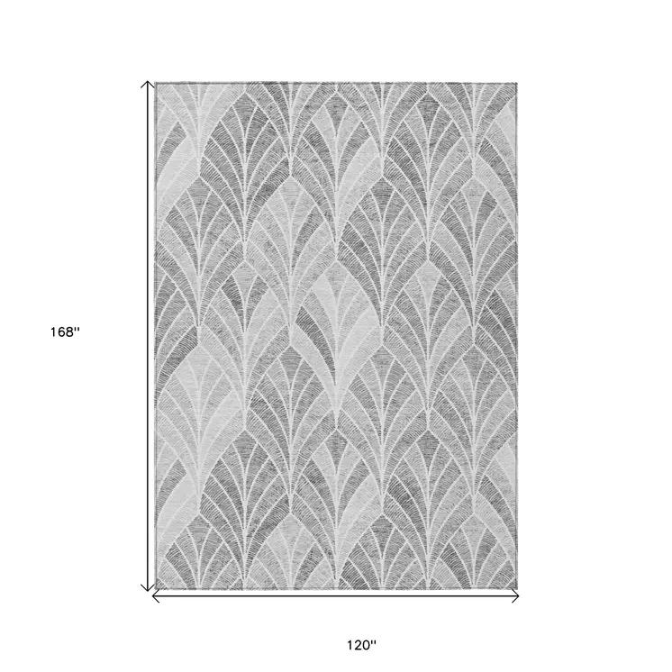 10' X 14' Gray Charcoal And Ivory Geometric Washable Indoor Outdoor Area Rug