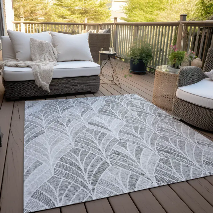 10' X 14' Gray Charcoal And Ivory Geometric Washable Indoor Outdoor Area Rug