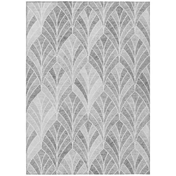10' X 14' Gray Charcoal And Ivory Geometric Washable Indoor Outdoor Area Rug