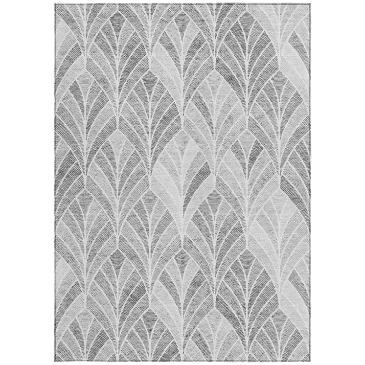 10' X 14' Gray Charcoal And Ivory Geometric Washable Indoor Outdoor Area Rug