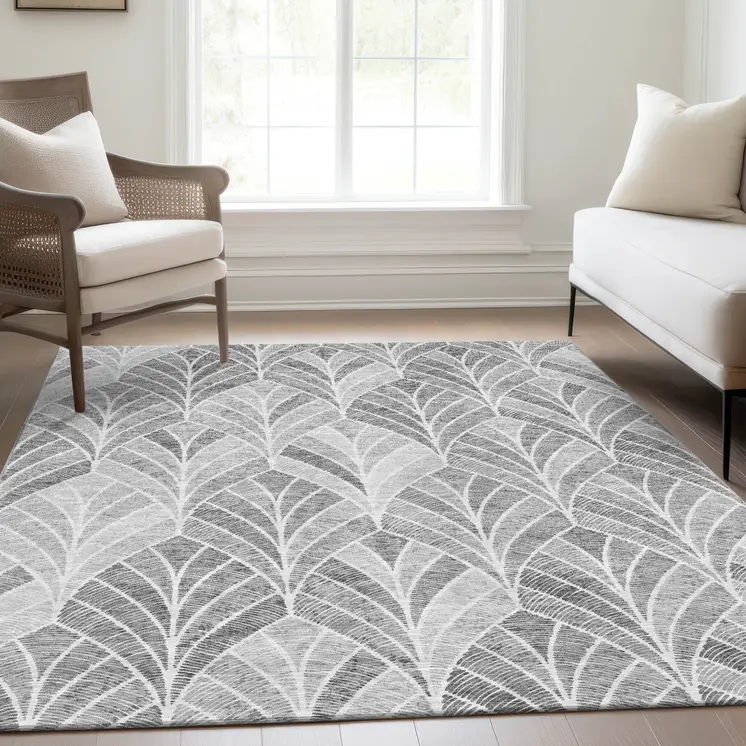 10' X 14' Gray Charcoal And Ivory Geometric Washable Indoor Outdoor Area Rug