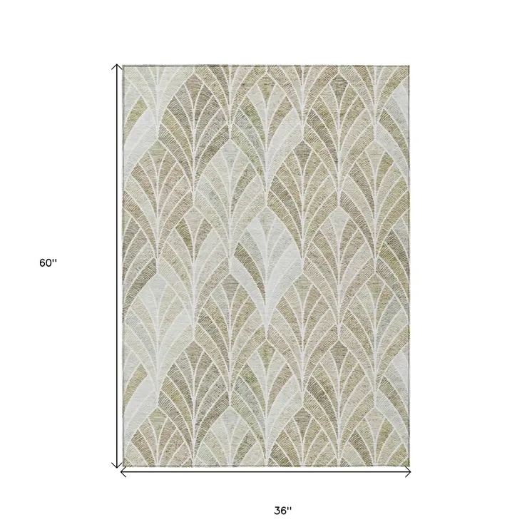 3' X 5' Khaki Tan And Beige Geometric Washable Indoor Outdoor Area Rug