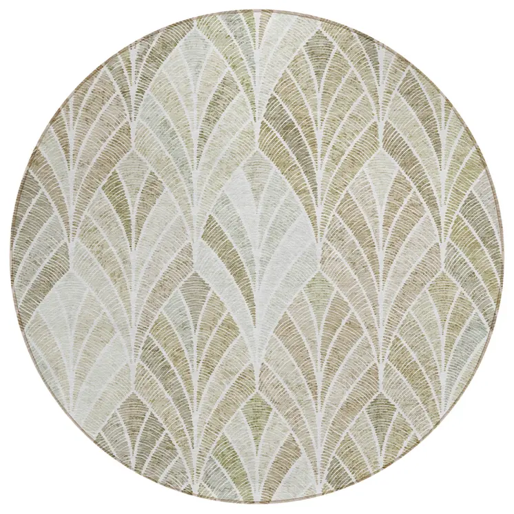 8' Khaki Tan And Beige Round Geometric Washable Indoor Outdoor Area Rug