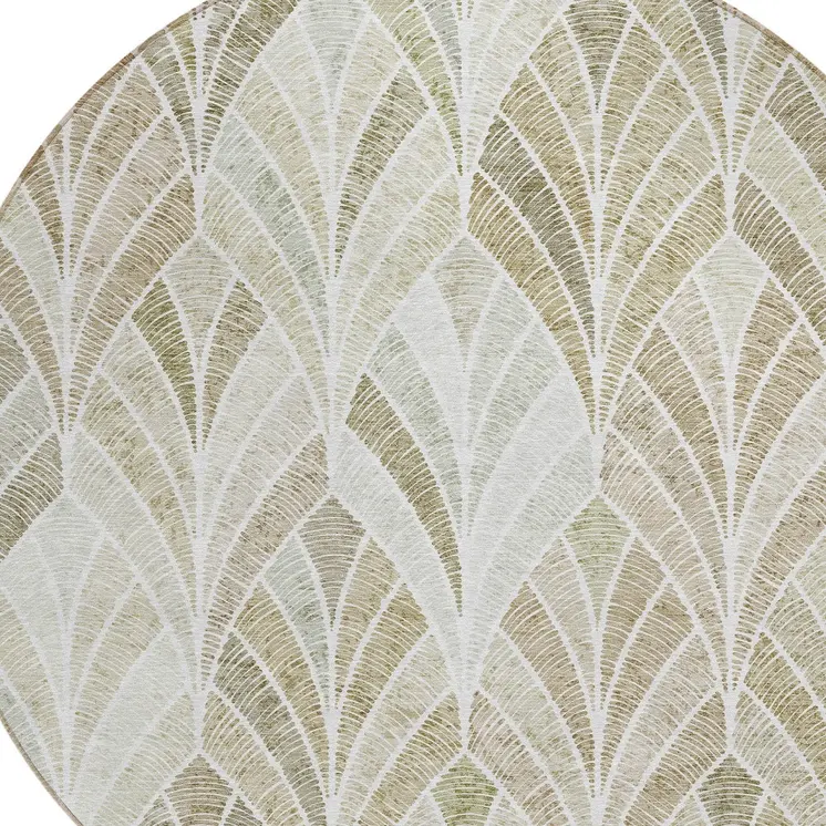 8' Khaki Tan And Beige Round Geometric Washable Indoor Outdoor Area Rug