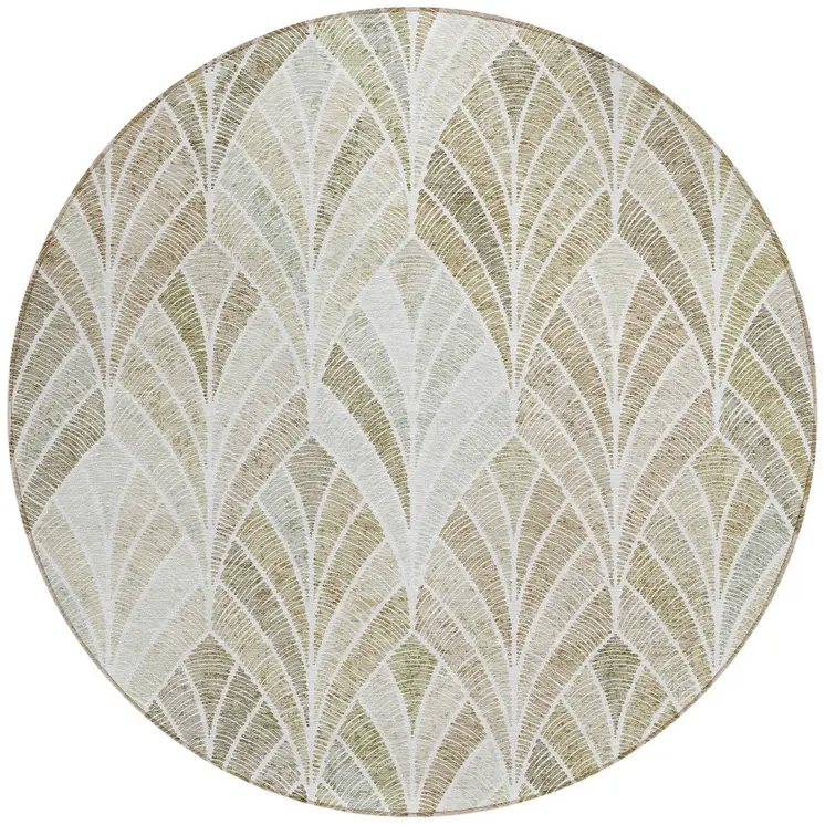 8' Khaki Tan And Beige Round Geometric Washable Indoor Outdoor Area Rug