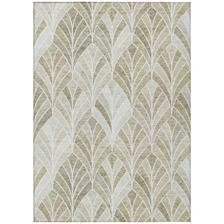 8' X 10' Khaki Tan And Beige Geometric Washable Indoor Outdoor Area Rug