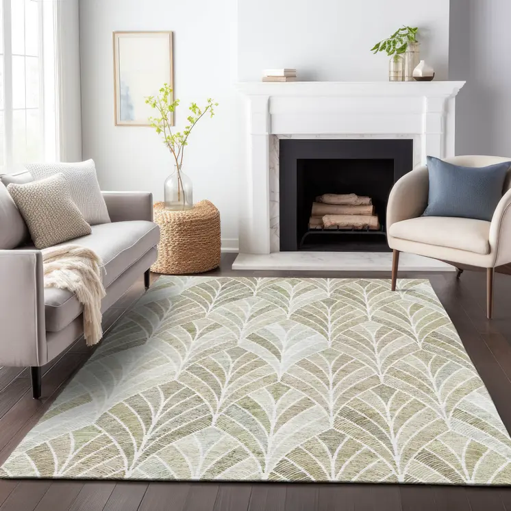 8' X 10' Khaki Tan And Beige Geometric Washable Indoor Outdoor Area Rug