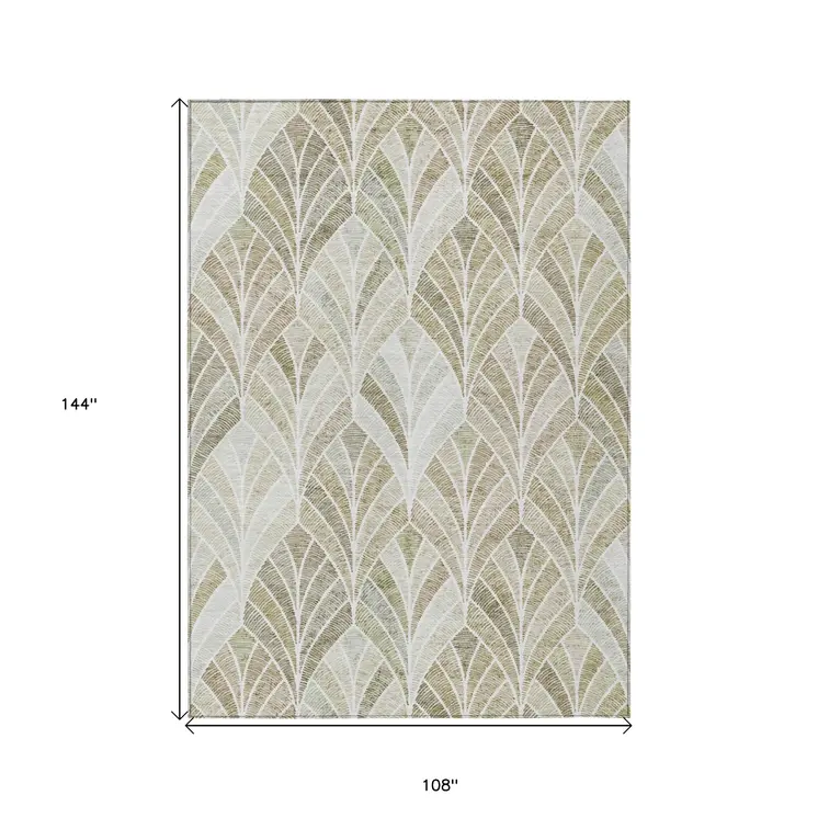 9' X 12' Khaki Tan And Beige Geometric Washable Indoor Outdoor Area Rug