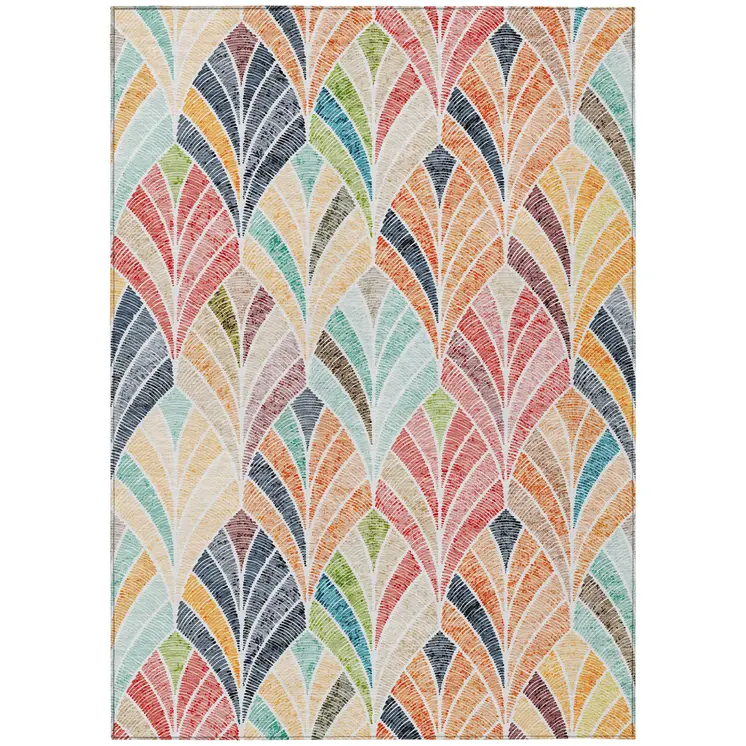 10' X 14' Orange Copper And Gold Geometric Washable Indoor Outdoor Area Rug
