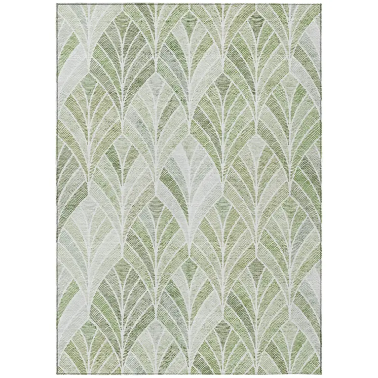 3' X 5' Sage Artichoke Green And Mint Green Geometric Washable Indoor Outdoor Area Rug