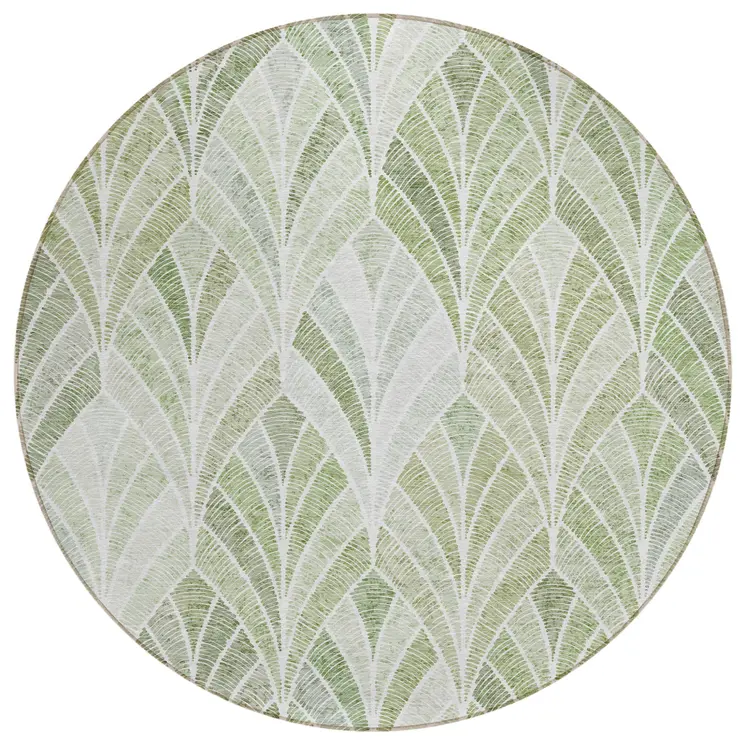 8' Sage Artichoke Green And Mint Green Round Geometric Washable Indoor Outdoor Area Rug