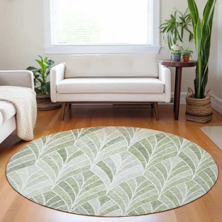 8' Sage Artichoke Green And Mint Green Round Geometric Washable Indoor Outdoor Area Rug