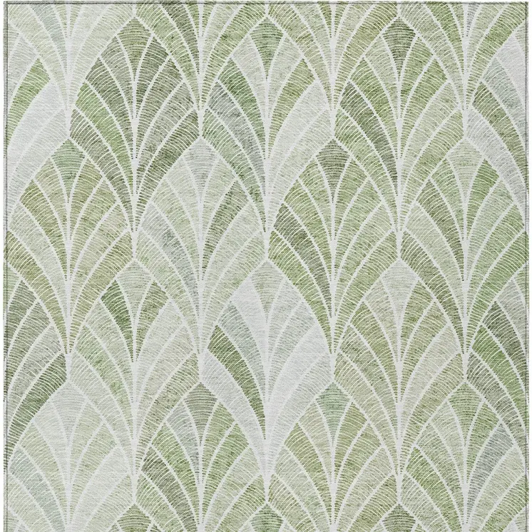 9' X 12' Sage Artichoke Green And Mint Green Geometric Washable Indoor Outdoor Area Rug