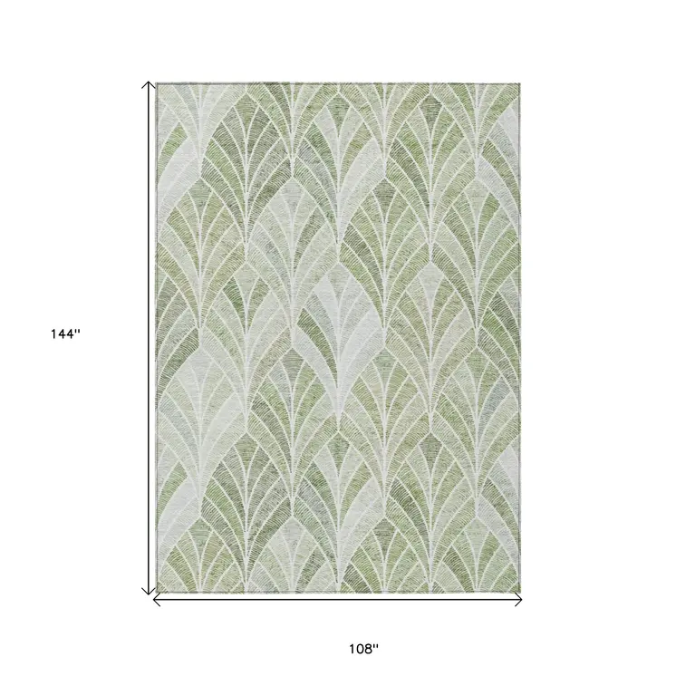 9' X 12' Sage Artichoke Green And Mint Green Geometric Washable Indoor Outdoor Area Rug