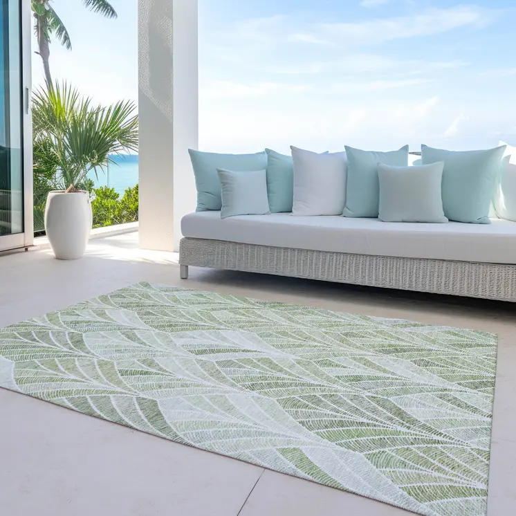 9' X 12' Sage Artichoke Green And Mint Green Geometric Washable Indoor Outdoor Area Rug