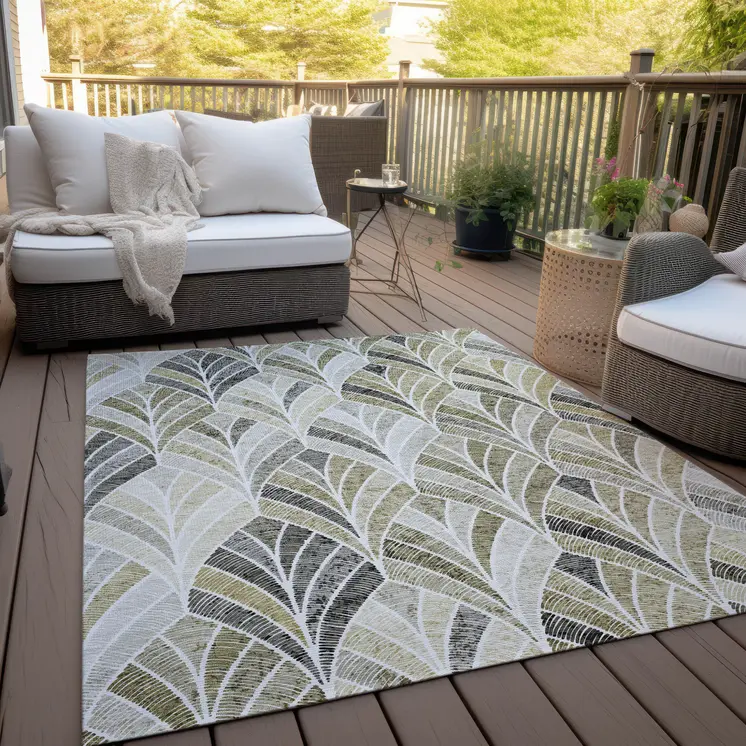5' X 8' Taupe Ivory And Brown Geometric Washable Indoor Outdoor Area Rug