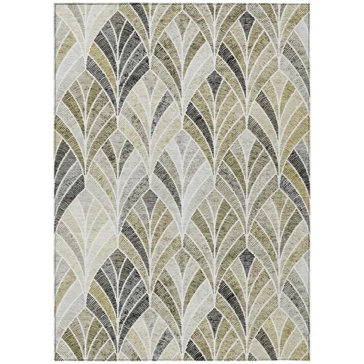 5' X 8' Taupe Ivory And Brown Geometric Washable Indoor Outdoor Area Rug