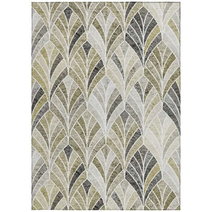 5' X 8' Taupe Ivory And Brown Geometric Washable Indoor Outdoor Area Rug