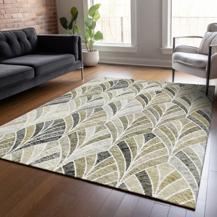 5' X 8' Taupe Ivory And Brown Geometric Washable Indoor Outdoor Area Rug