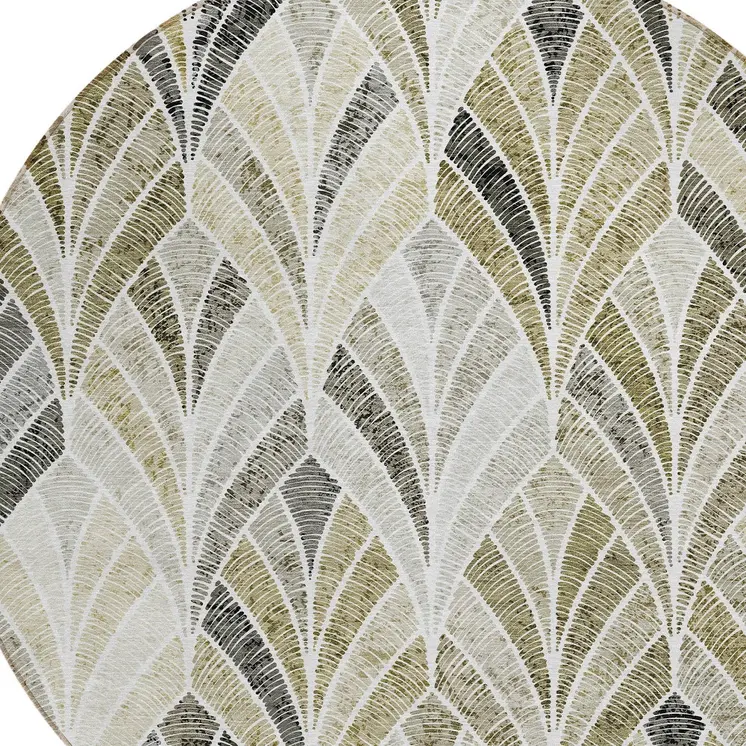 8' Taupe Ivory And Brown Round Geometric Washable Indoor Outdoor Area Rug