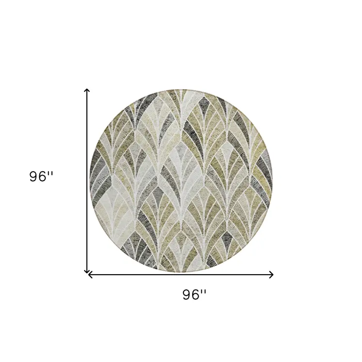 8' Taupe Ivory And Brown Round Geometric Washable Indoor Outdoor Area Rug