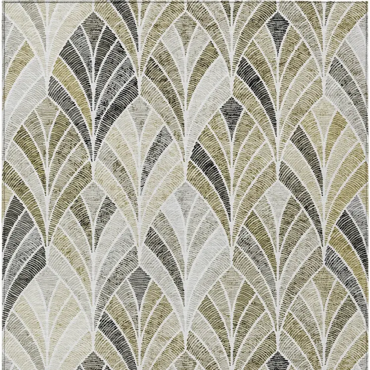 8' X 10' Taupe Ivory And Brown Geometric Washable Indoor Outdoor Area Rug