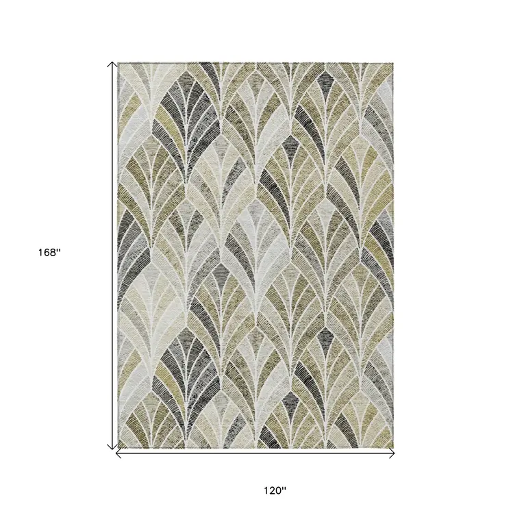 10' X 14' Taupe Ivory And Brown Geometric Washable Indoor Outdoor Area Rug