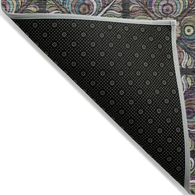 3' X 5' Black Purple And Teal Blue Medallion Washable Indoor Outdoor Area Rug