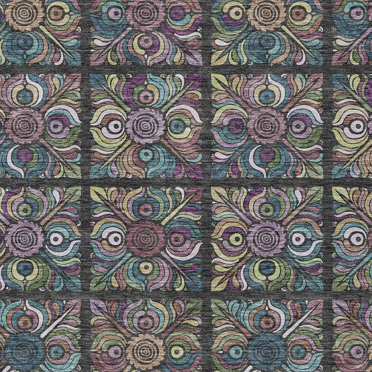 3' X 5' Black Purple And Teal Blue Medallion Washable Indoor Outdoor Area Rug