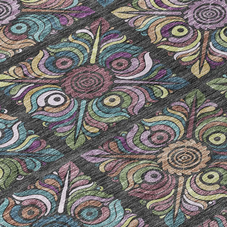 9' X 12' Black Purple And Teal Blue Medallion Washable Indoor Outdoor Area Rug