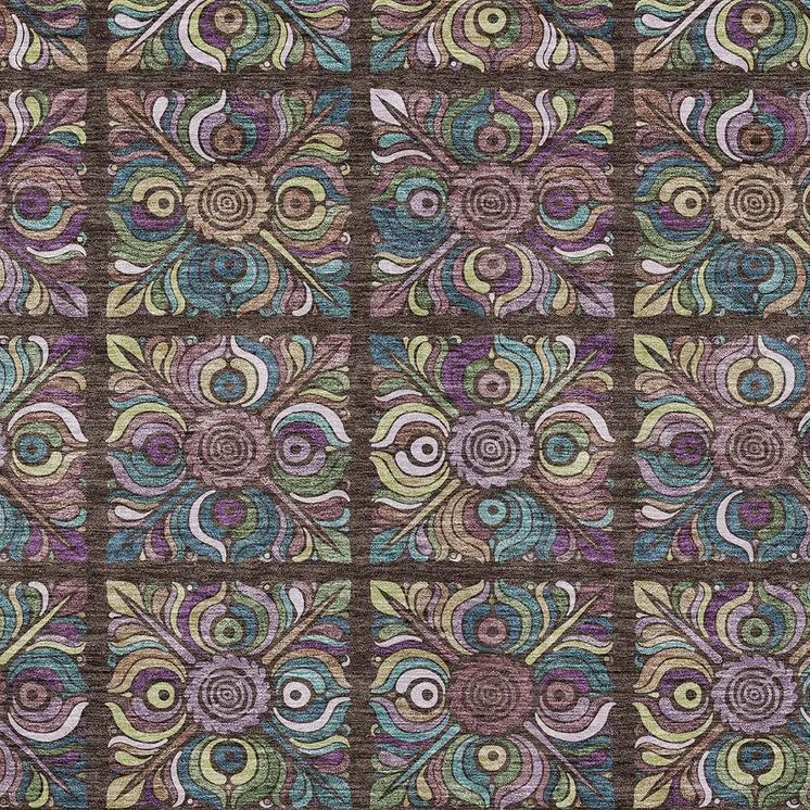 3' X 5' Chocolate Purple And Teal Blue Medallion Washable Indoor Outdoor Area Rug