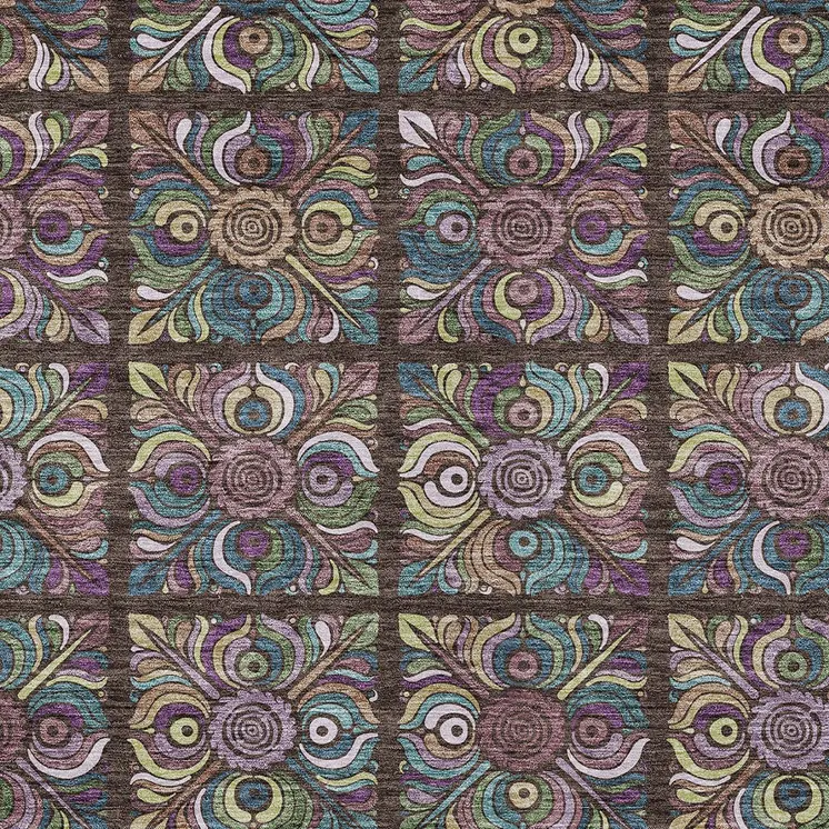 5' X 8' Chocolate Purple And Teal Blue Medallion Washable Indoor Outdoor Area Rug
