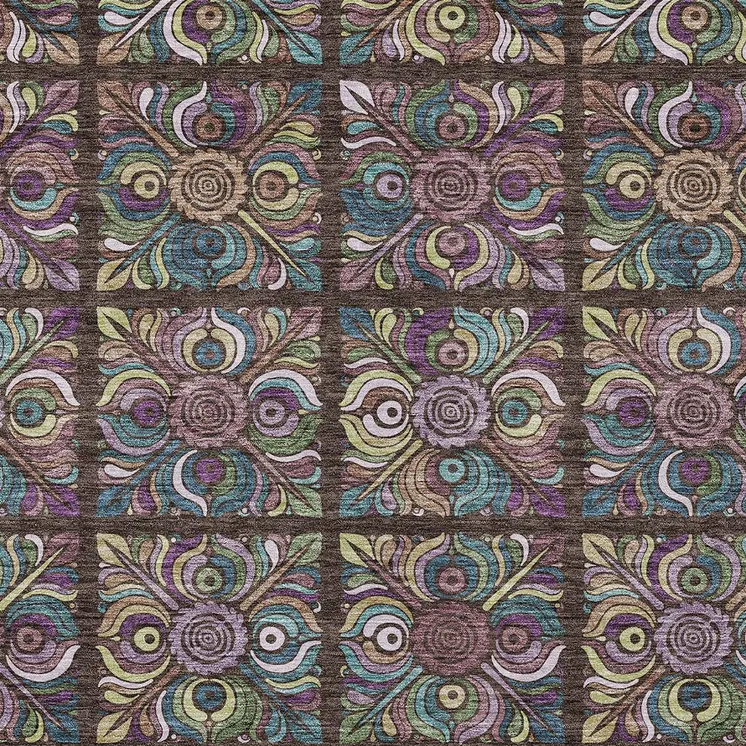 10' X 14' Chocolate Purple And Teal Blue Medallion Washable Indoor Outdoor Area Rug